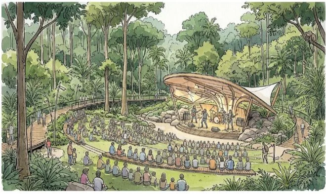Concept image of the sunken music pavilion in the SAJC ravine
